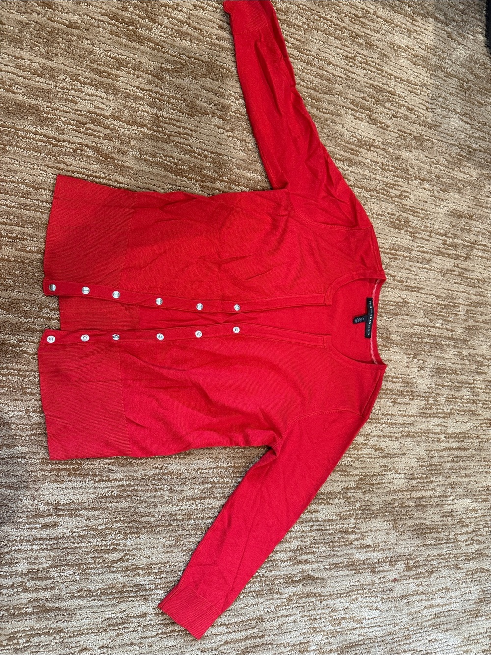 White House Black Market Red Button-Front Cardigan